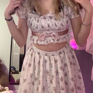 puff-sleeve kawaii lolita floral print two piece dress